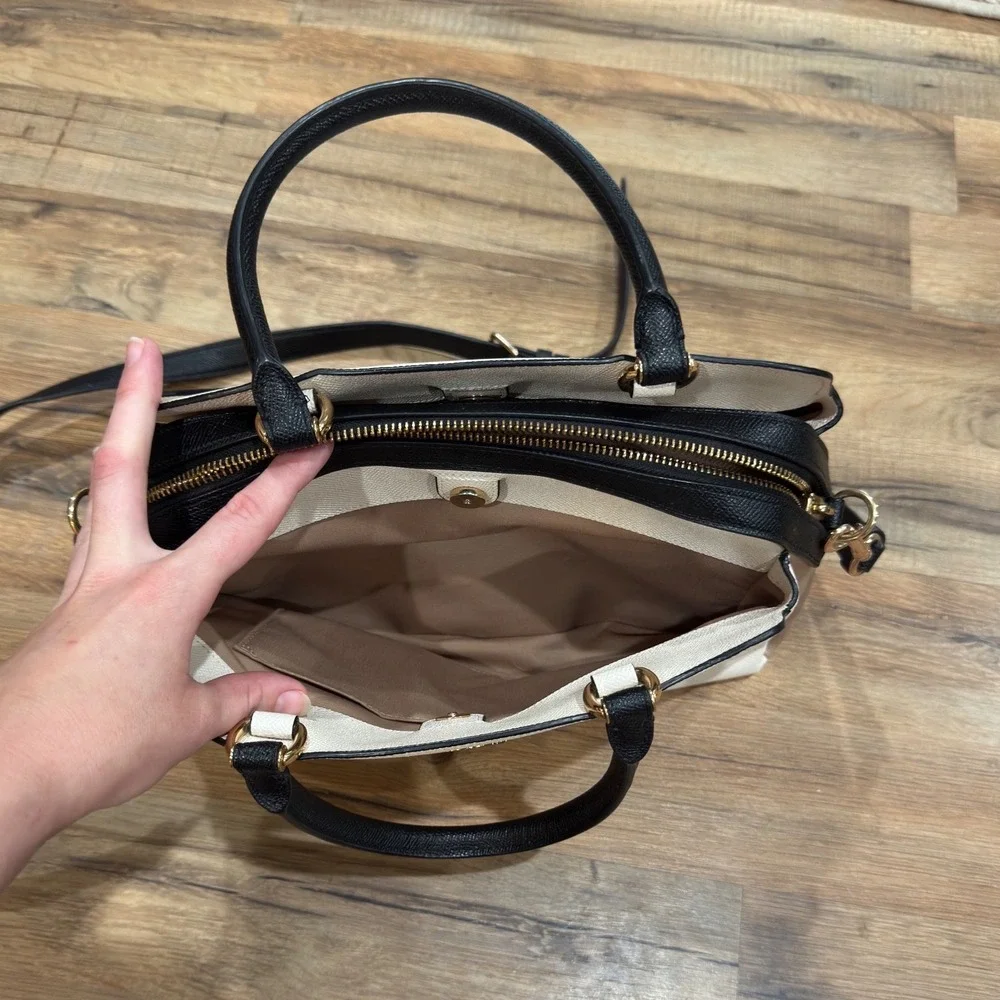 Coach Margot Carryall Satchel Bag Chalk Black Taupe Crossgrain Leather F34607